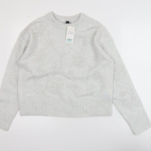 New Look Women’s Grey Floral Embroidered Knit Jumper Size S