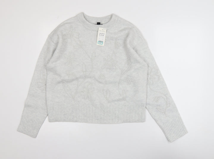 New Look Women’s Grey Floral Embroidered Knit Jumper Size S