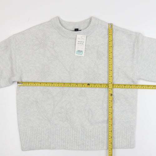 New Look Women’s Grey Floral Embroidered Knit Jumper Size S