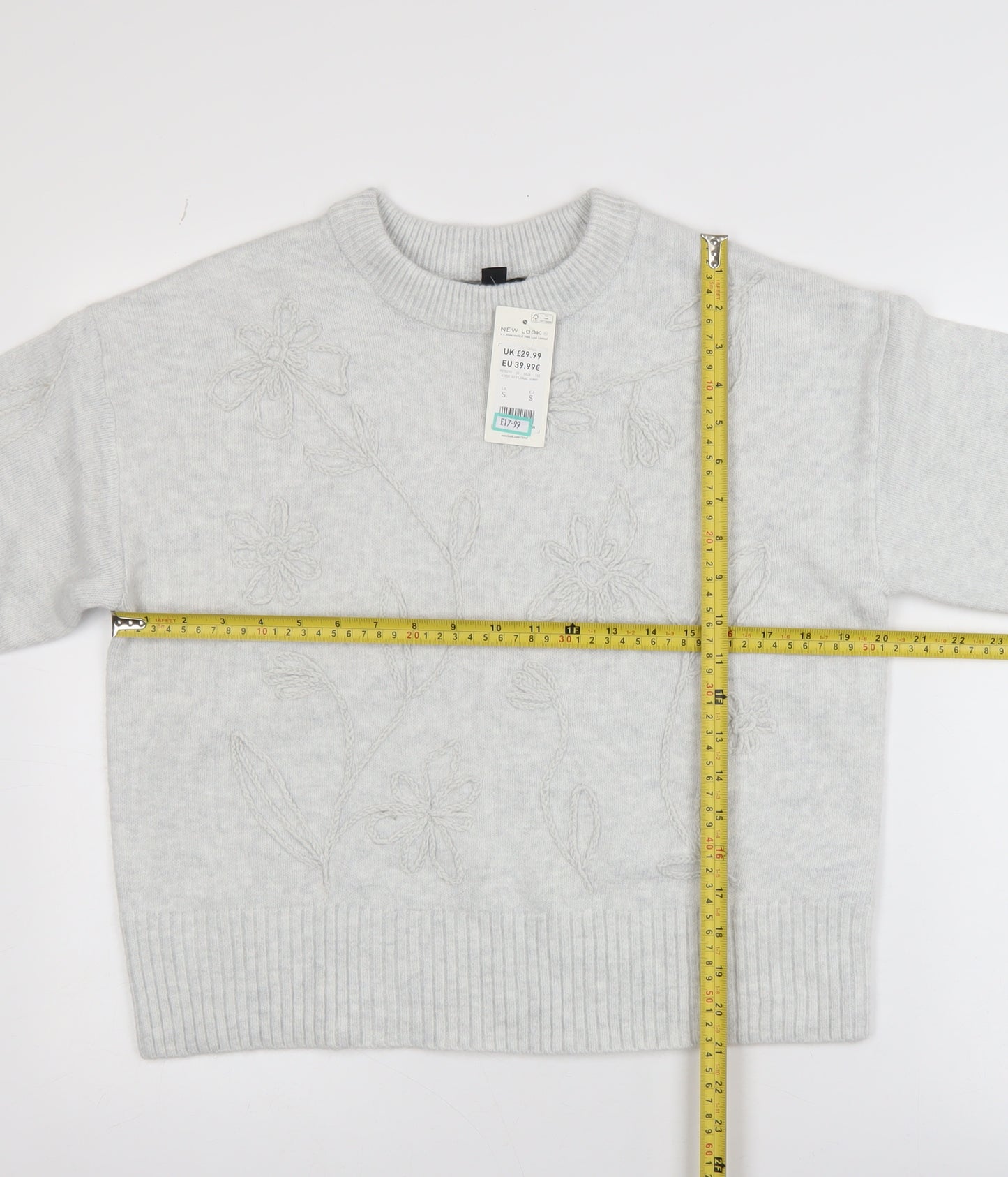 New Look Women’s Grey Floral Embroidered Knit Jumper Size S