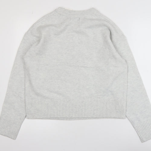 New Look Women’s Grey Floral Embroidered Knit Jumper Size S
