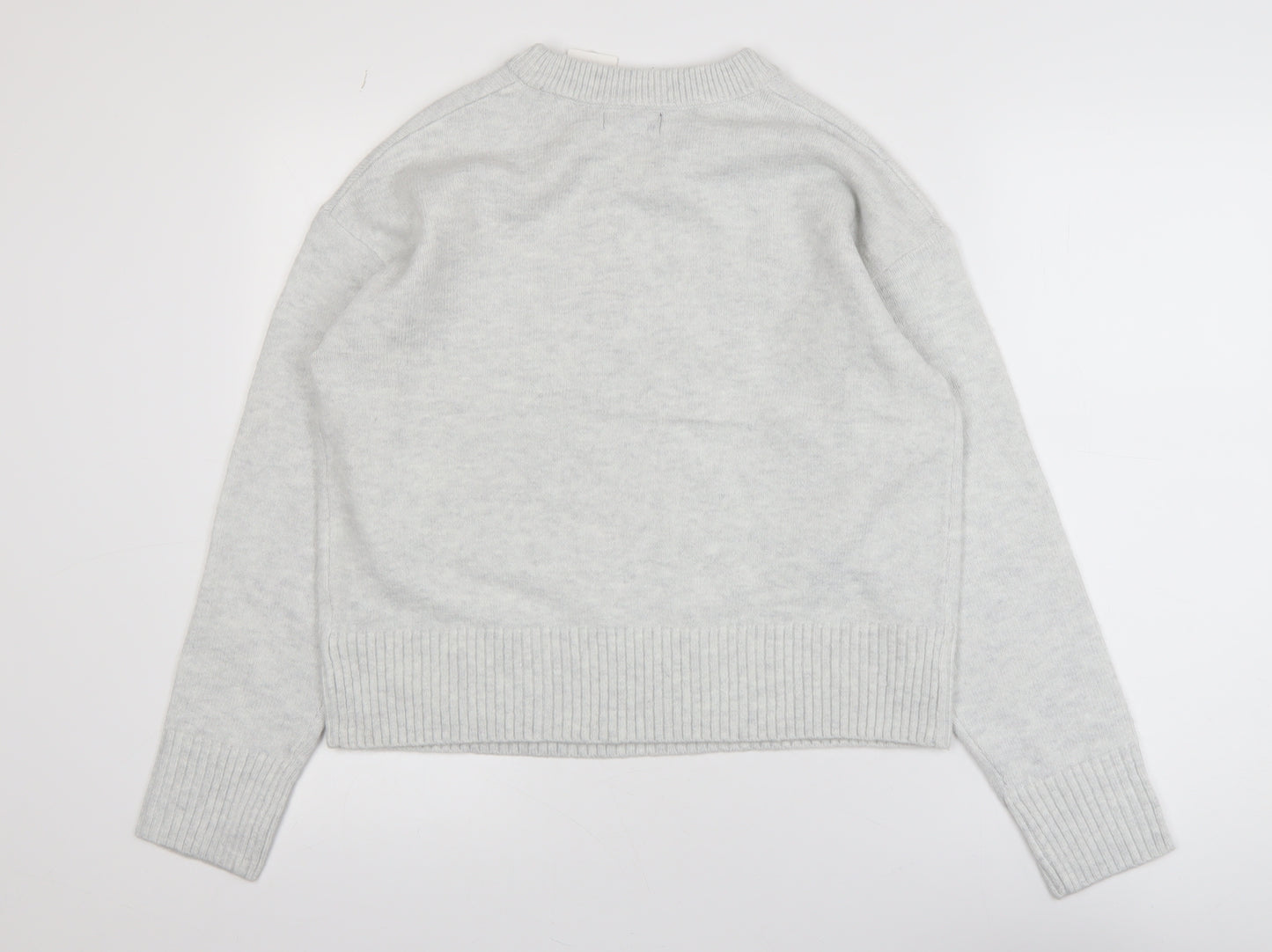 New Look Women’s Grey Floral Embroidered Knit Jumper Size S