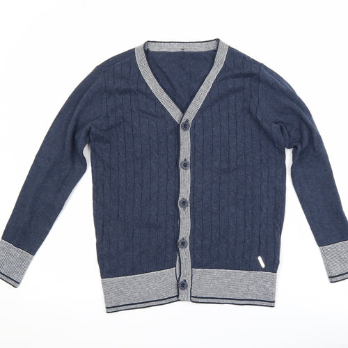 CHICKEEDUCK Boys Blue Cotton Cable Knit Cardigan Size 12-13 Years