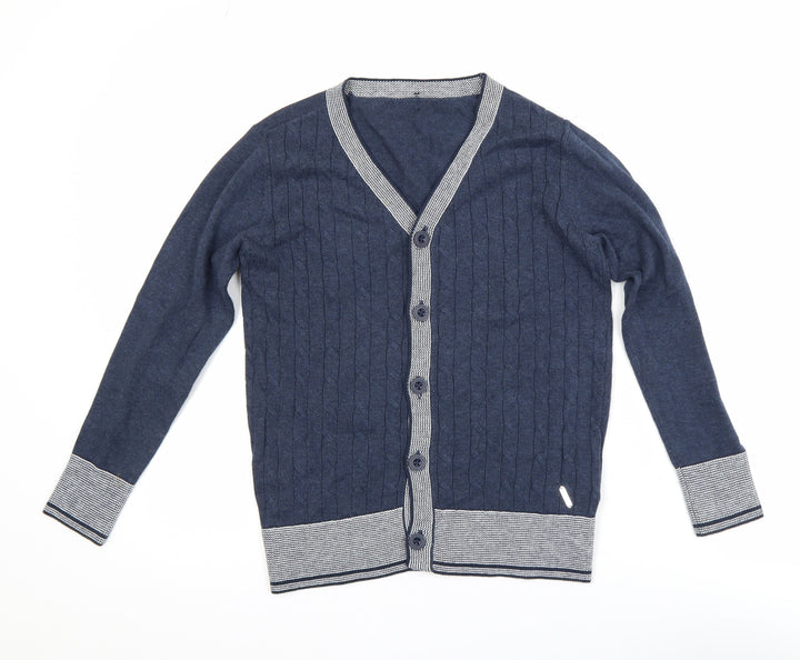 CHICKEEDUCK Boys Blue Cotton Cable Knit Cardigan Size 12-13 Years