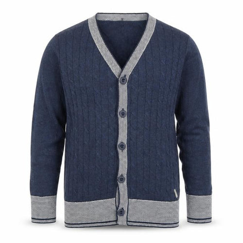 CHICKEEDUCK Boys Blue Cotton Cable Knit Cardigan Size 12-13 Years
