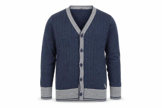 CHICKEEDUCK Boys Blue Cotton Cable Knit Cardigan Size 12-13 Years