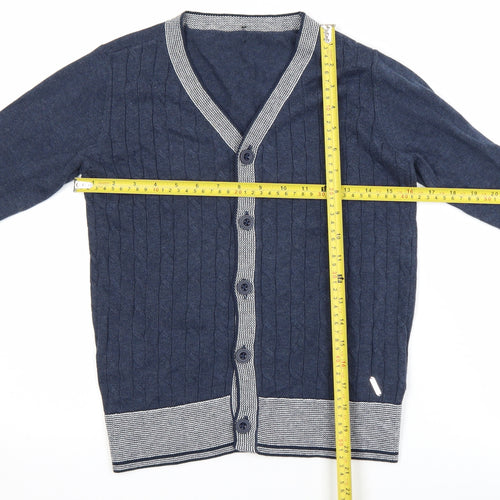 CHICKEEDUCK Boys Blue Cotton Cable Knit Cardigan Size 12-13 Years