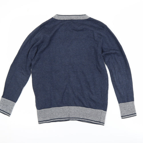 CHICKEEDUCK Boys Blue Cotton Cable Knit Cardigan Size 12-13 Years