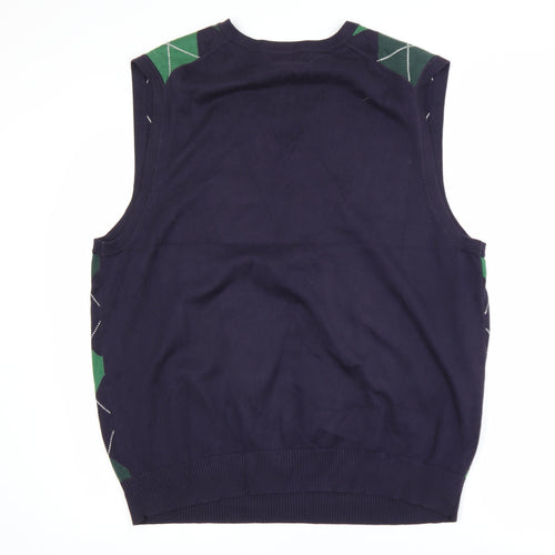Lands’ End Men’s Blue Green Argyle Cotton Sleeveless Vest Jumper L