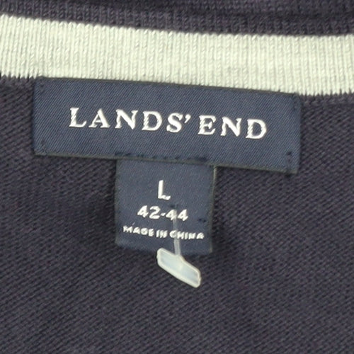 Lands’ End Men’s Blue Green Argyle Cotton Sleeveless Vest Jumper L