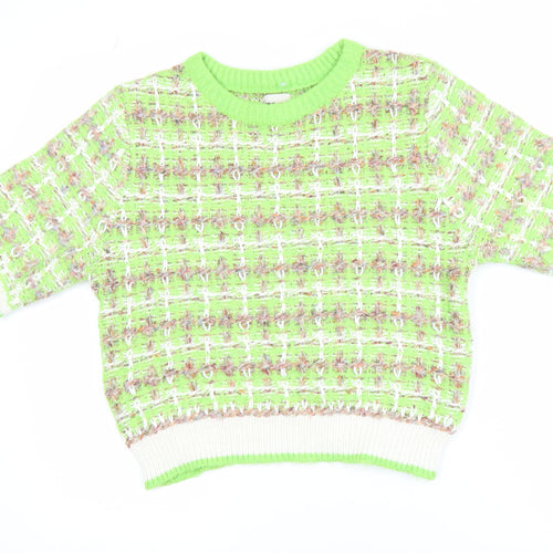 River Island Women Green Cropped Knit Short Sleeve Top Size 16
