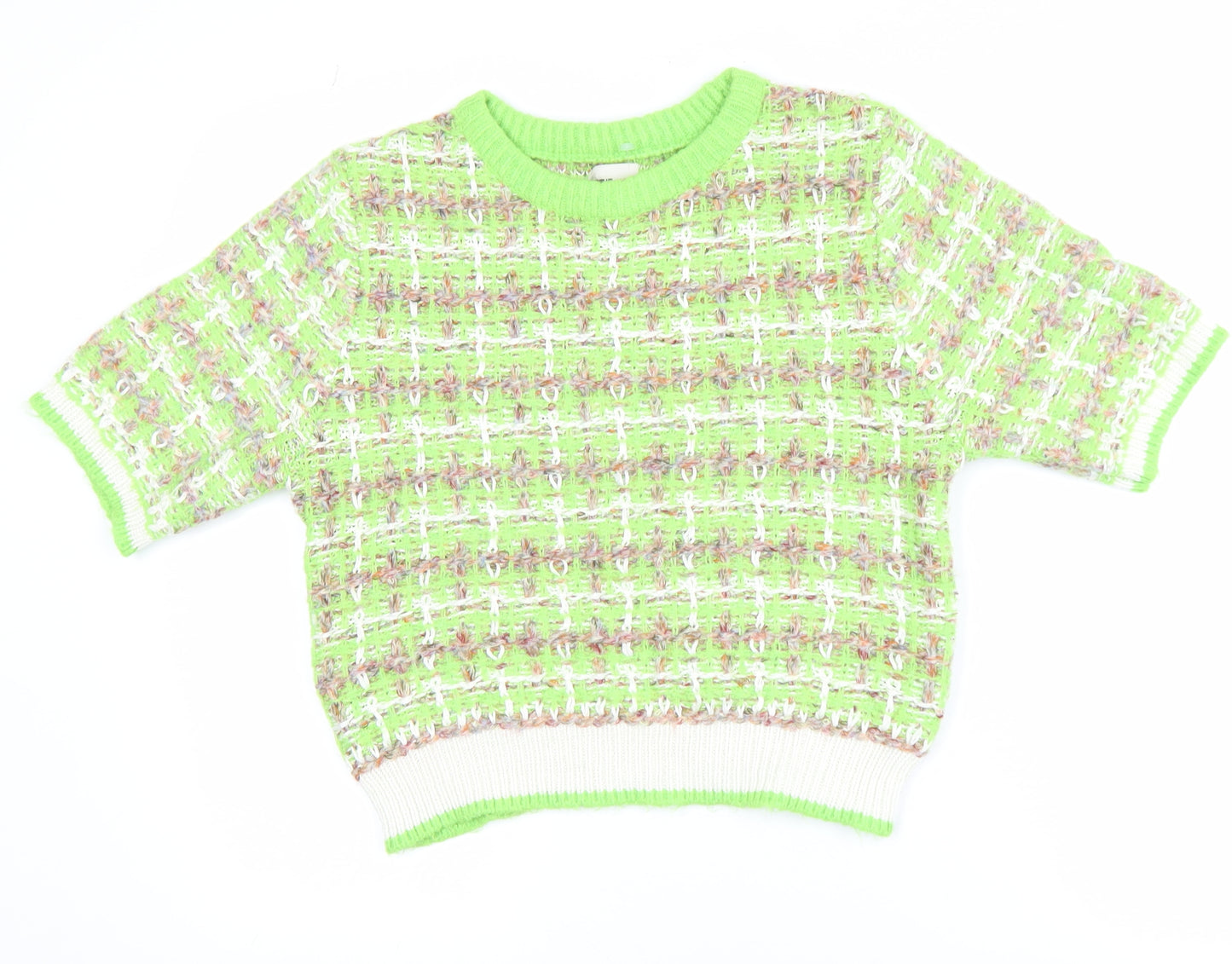 River Island Women Green Cropped Knit Short Sleeve Top Size 16