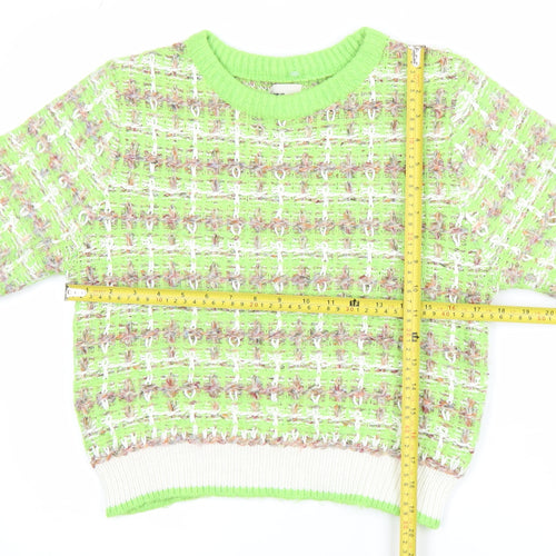 River Island Women Green Cropped Knit Short Sleeve Top Size 16