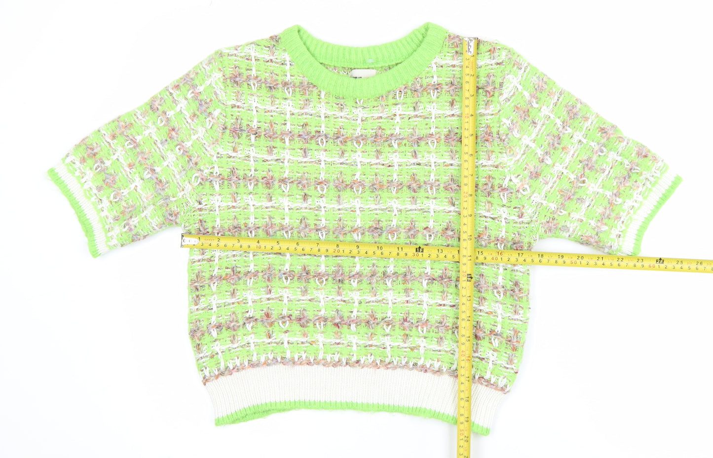 River Island Women Green Cropped Knit Short Sleeve Top Size 16