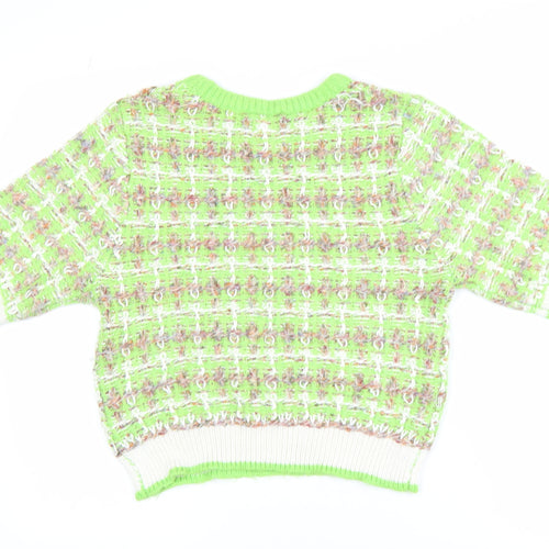 River Island Women Green Cropped Knit Short Sleeve Top Size 16