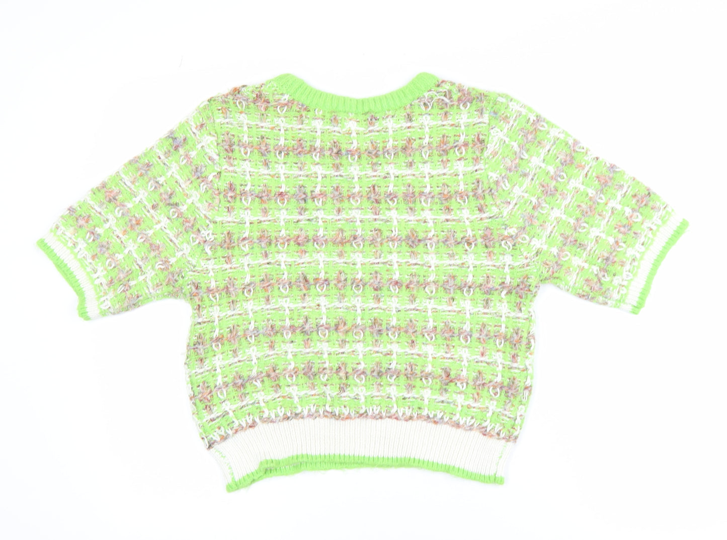 River Island Women Green Cropped Knit Short Sleeve Top Size 16