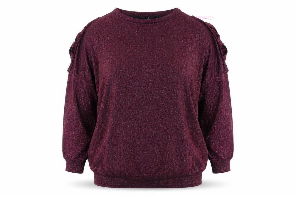Front view of Yours women’s purple glitter long sleeve tunic top, size UK 20