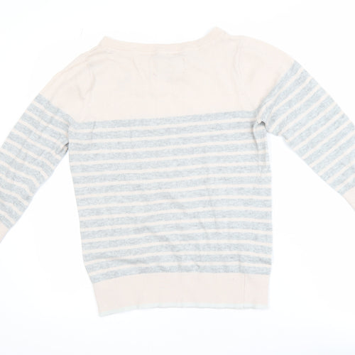 Maine New England Women's Beige Wool Cashmere Striped Jumper Size 10