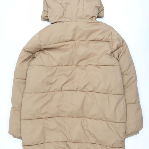H&M Women Beige XS Long Puffer Coat Hooded Winter Warm Jacket