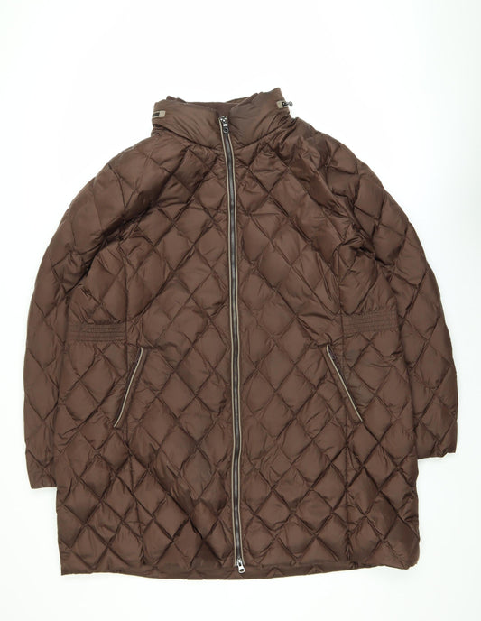 Marks and Spencer Women's Brown Long Quilted Down Puffer Coat Size 24