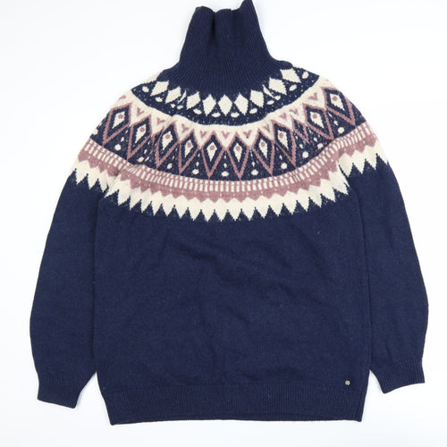 Fat Face Men’s Blue Fair Isle Roll Neck Wool Blend Jumper L