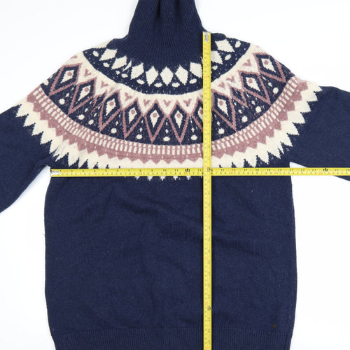 Fat Face Men’s Blue Fair Isle Roll Neck Wool Blend Jumper L