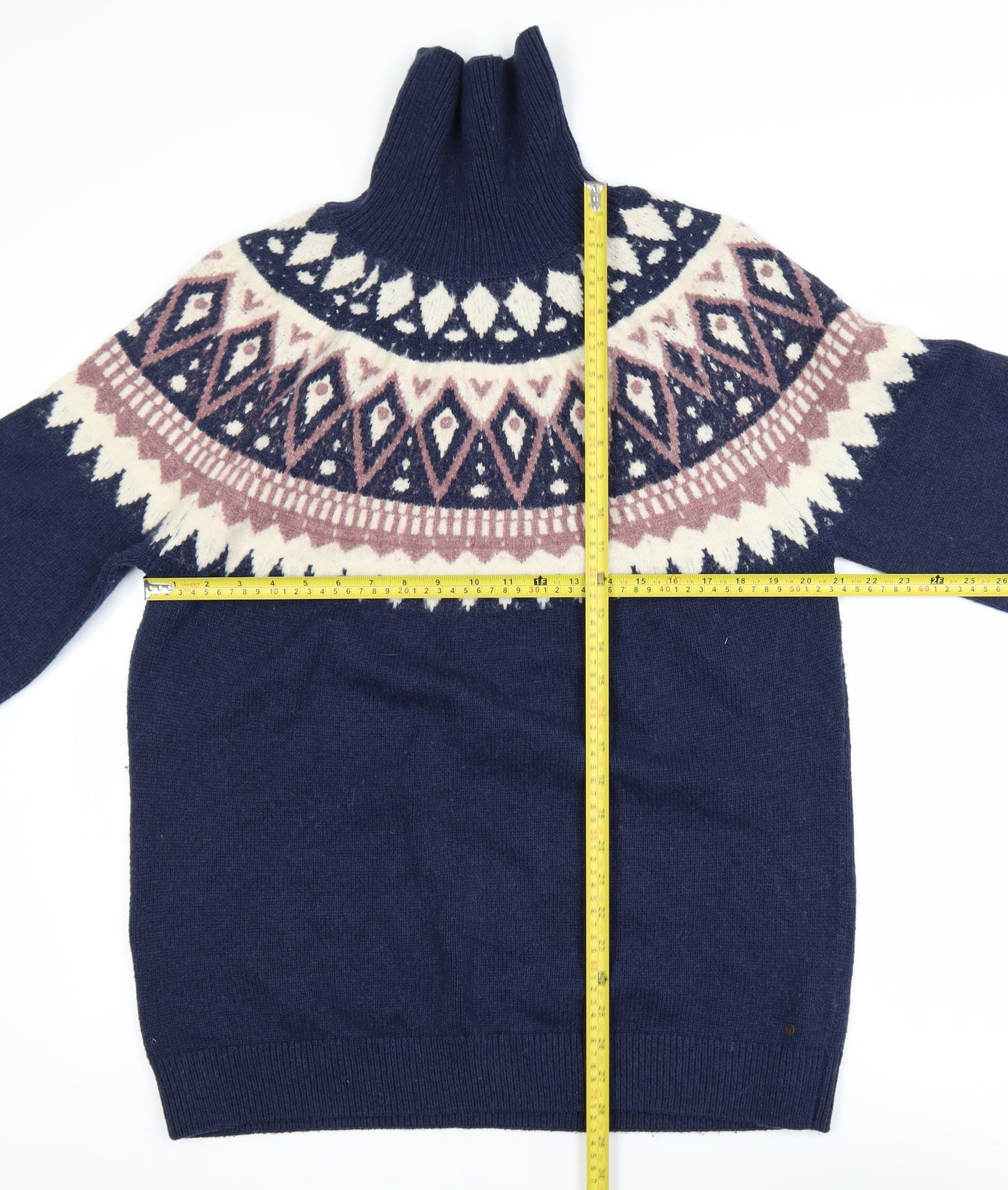 Fat Face Men’s Blue Fair Isle Roll Neck Wool Blend Jumper L