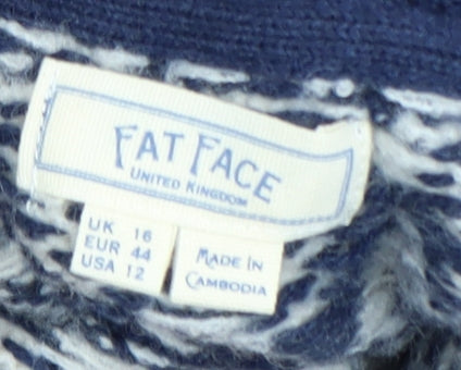 Fat Face Men’s Blue Fair Isle Roll Neck Wool Blend Jumper L