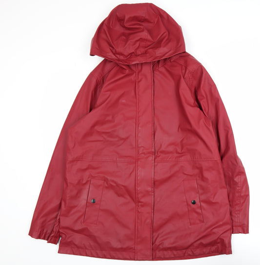 Soon Womens Red Hooded Waterproof Rain Coat Jacket Size 16