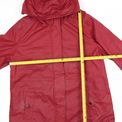 Soon Womens Red Hooded Waterproof Rain Coat Jacket Size 16