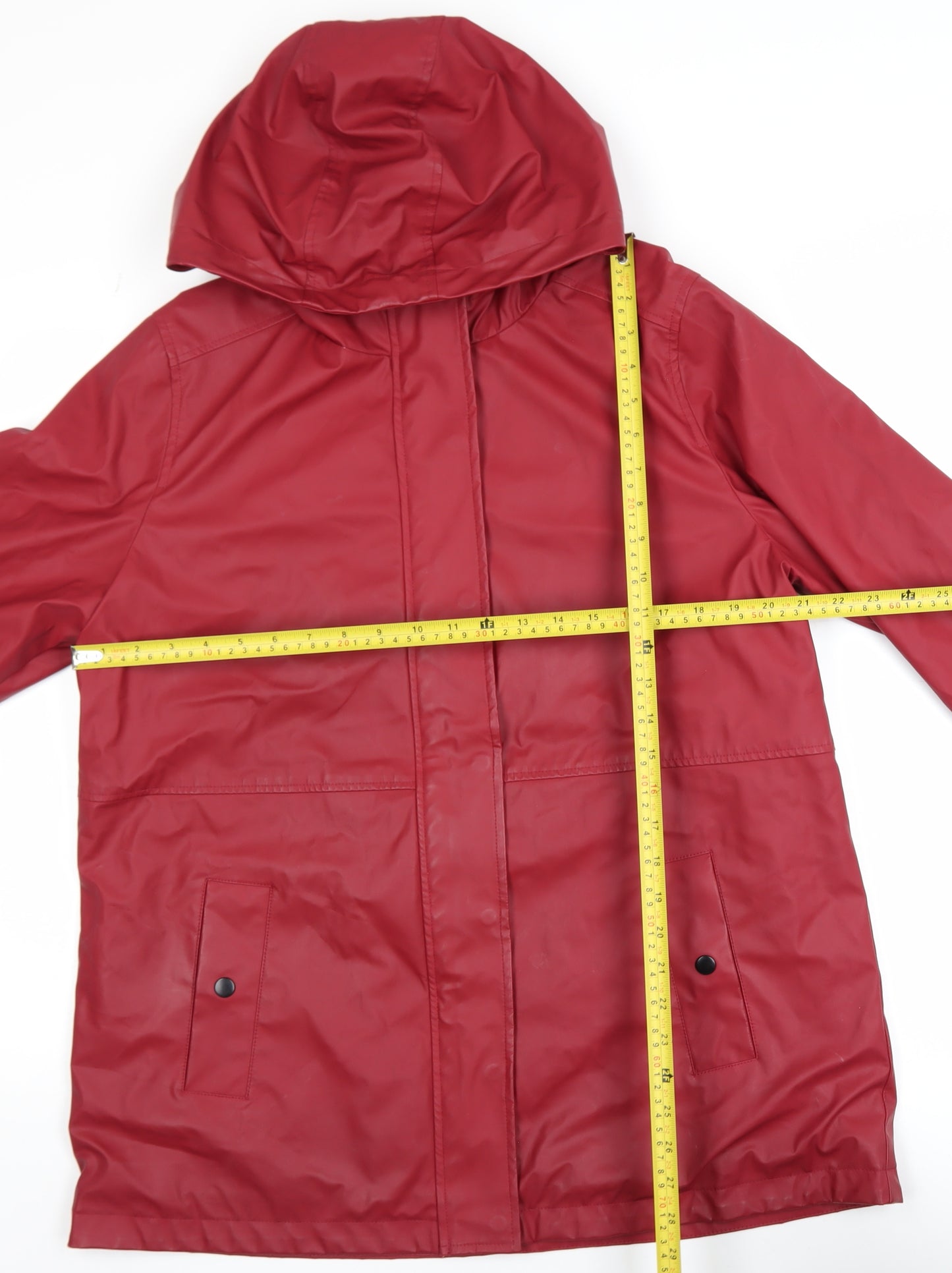 Soon Womens Red Hooded Waterproof Rain Coat Jacket Size 16