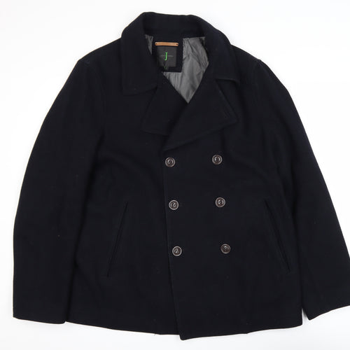 Jasper Conran Men's Black Wool Blend Pea Coat Size L Winter Jacket