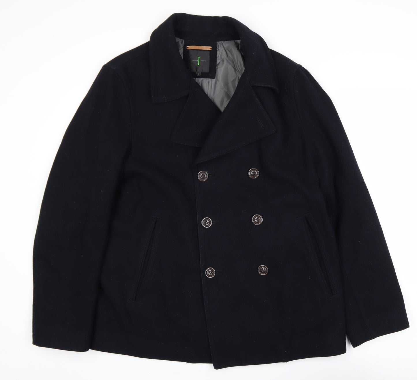 Jasper Conran Men's Black Wool Blend Pea Coat Size L Winter Jacket