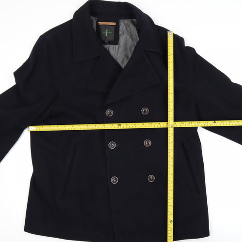 Jasper Conran Men's Black Wool Blend Pea Coat Size L Winter Jacket
