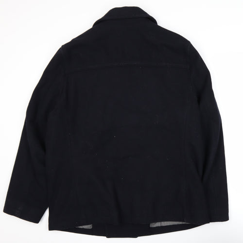 Jasper Conran Men's Black Wool Blend Pea Coat Size L Winter Jacket