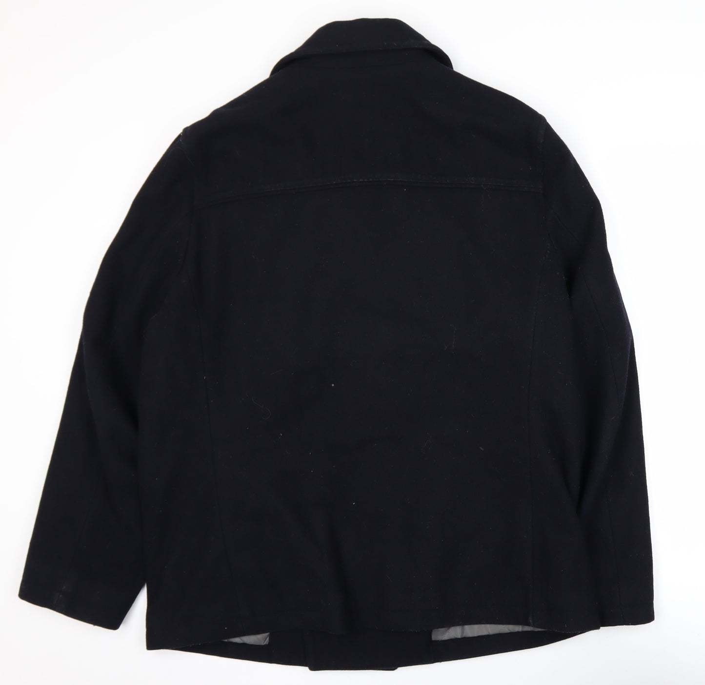 Jasper Conran Men's Black Wool Blend Pea Coat Size L Winter Jacket