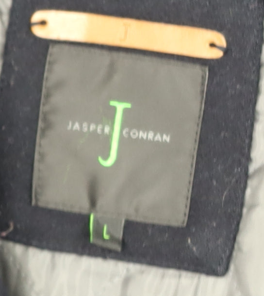 Jasper Conran Men's Black Wool Blend Pea Coat Size L Winter Jacket