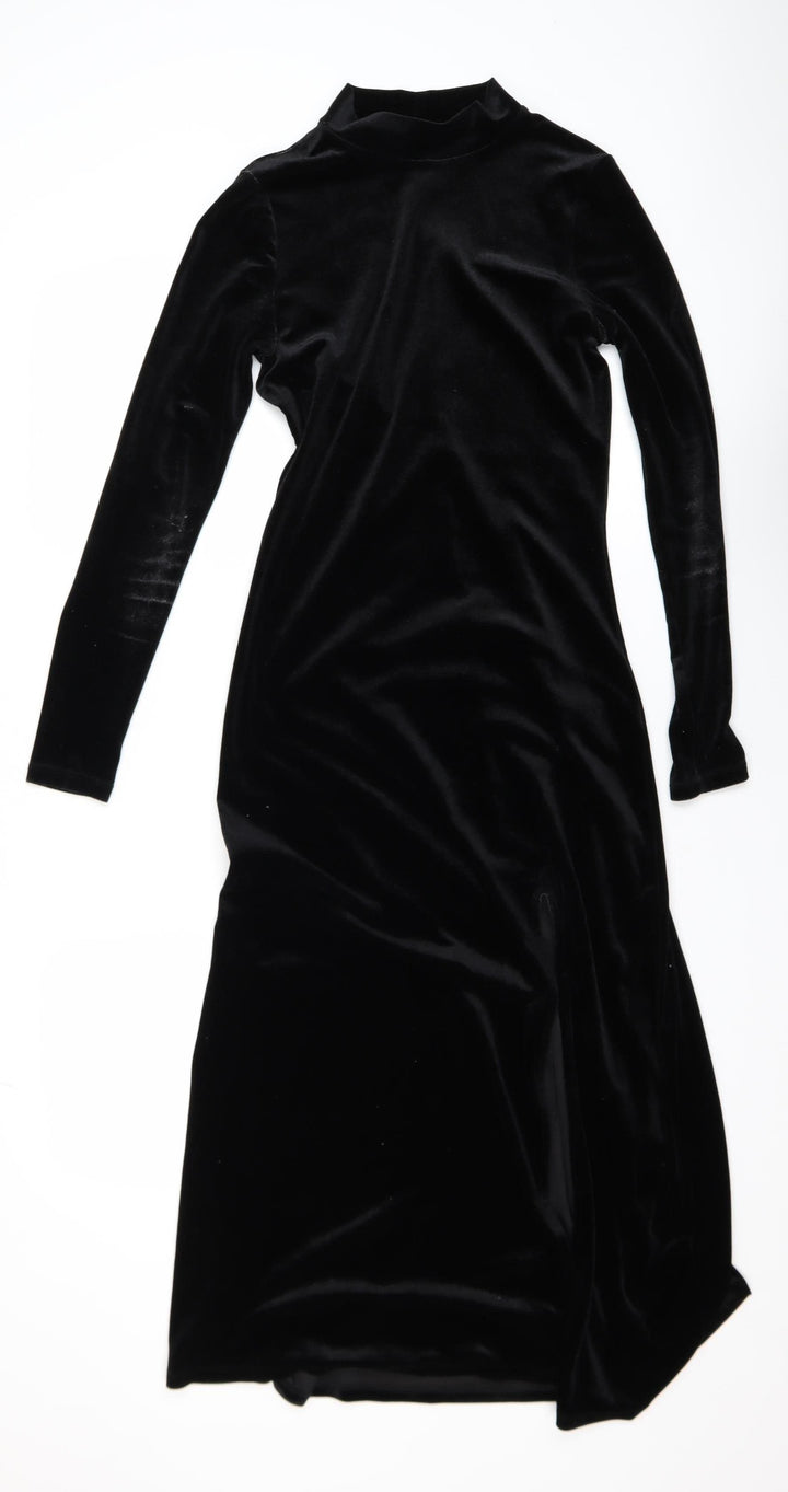 & Other Stories Women Black Velvet Midi Bodycon Dress Size 8