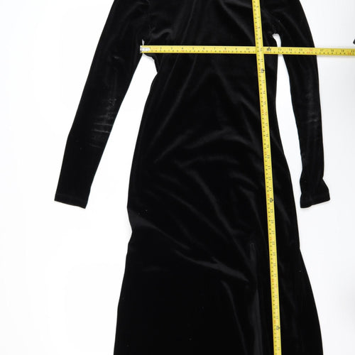& Other Stories Women Black Velvet Midi Bodycon Dress Size 8