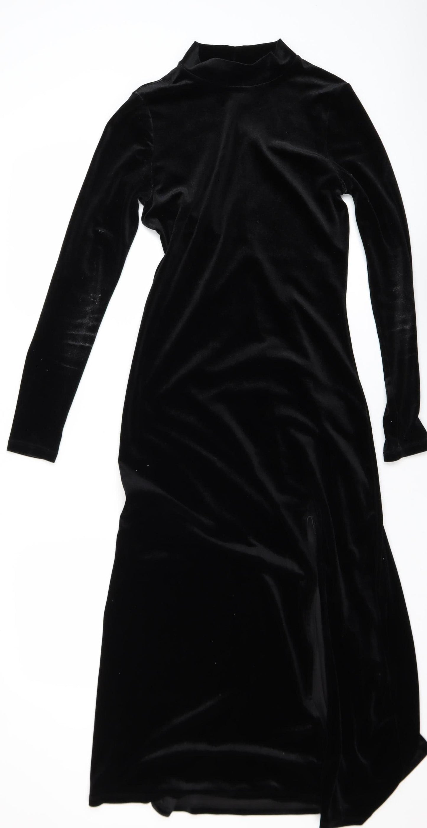 & Other Stories Women Black Velvet Midi Bodycon Dress Size 8