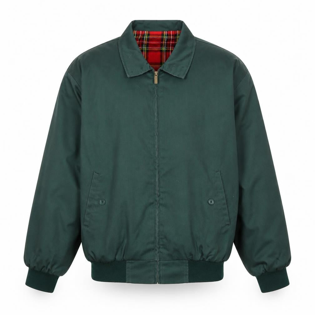 Front view of Walker and Hawkes Men's Green Bomber Jacket M Classic Lined