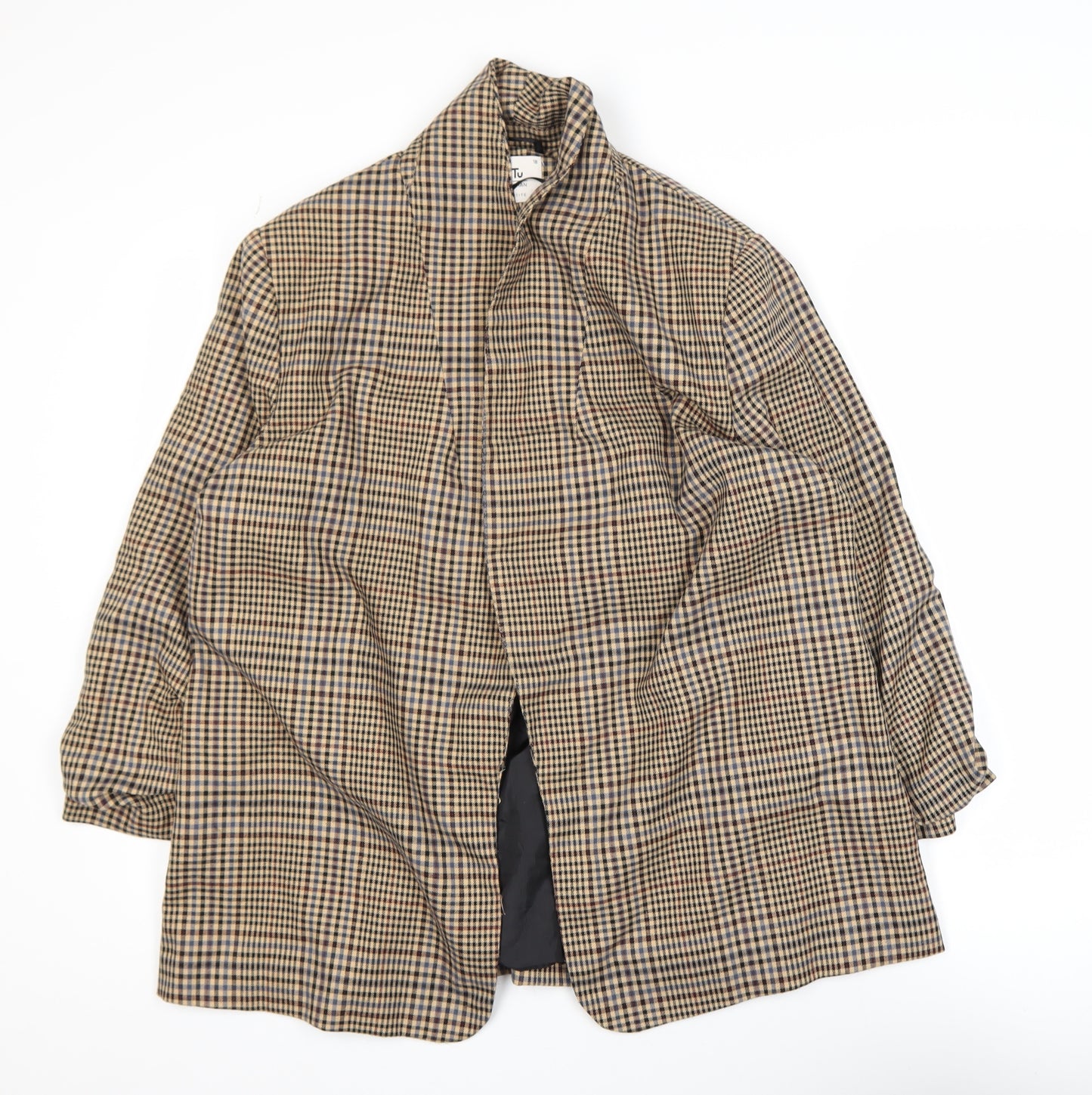 Tu Woman Petite Brown Check Single-Breasted Blazer Size 18