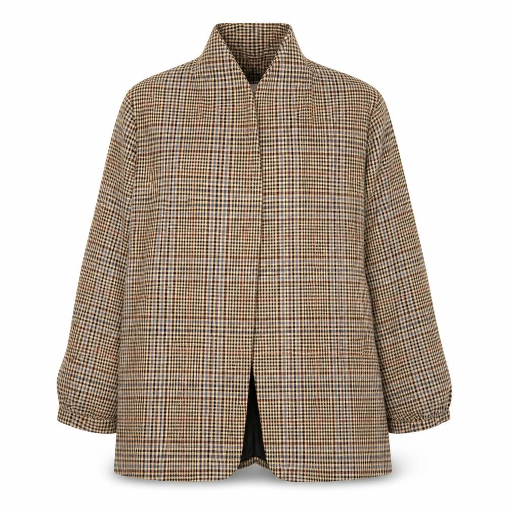 Front view of Tu Woman Petite Brown Check Single-Breasted Blazer, size 18