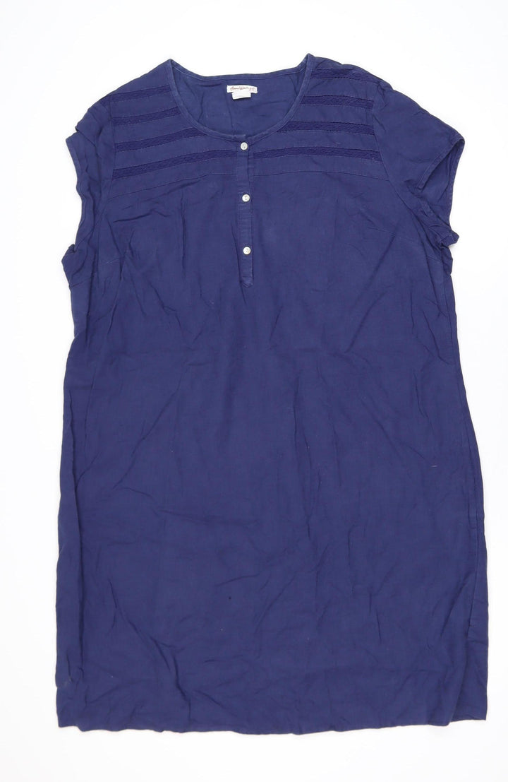 Anne Weyburn Women's Blue Cotton Tunic Blouse Size 16