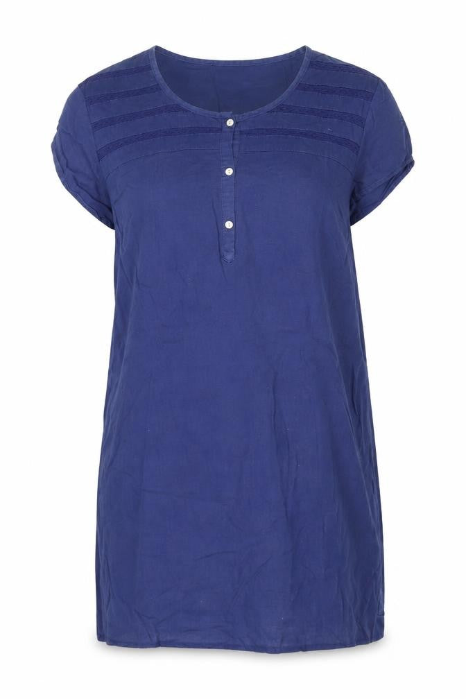 Front view of Anne Weyburn Women's Blue Cotton Tunic Blouse, size 16