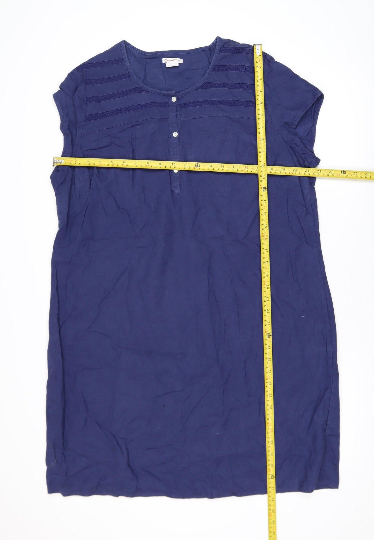 Anne Weyburn Women's Blue Cotton Tunic Blouse Size 16