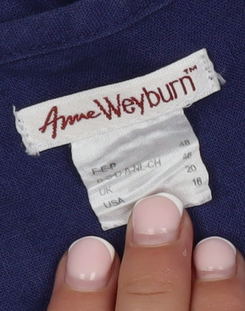 Anne Weyburn Women's Blue Cotton Tunic Blouse Size 16