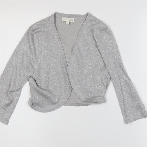 Monsoon Women's Silver Knit Cardigan S V-Neck Glitter Party Style