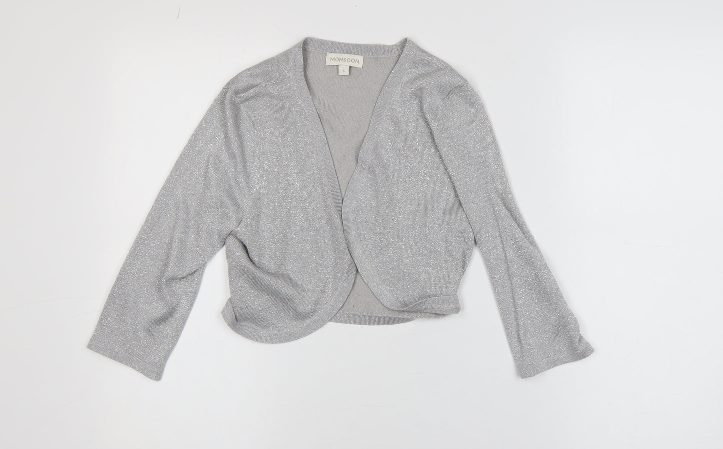 Monsoon Women's Silver Knit Cardigan S V-Neck Glitter Party Style