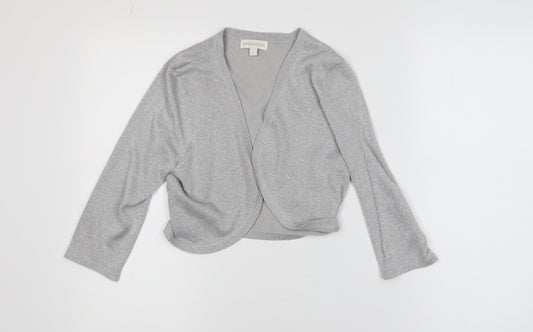 Monsoon Women's Silver Knit Cardigan S V-Neck Glitter Party Style